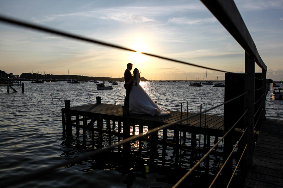 Bride and groom sunset