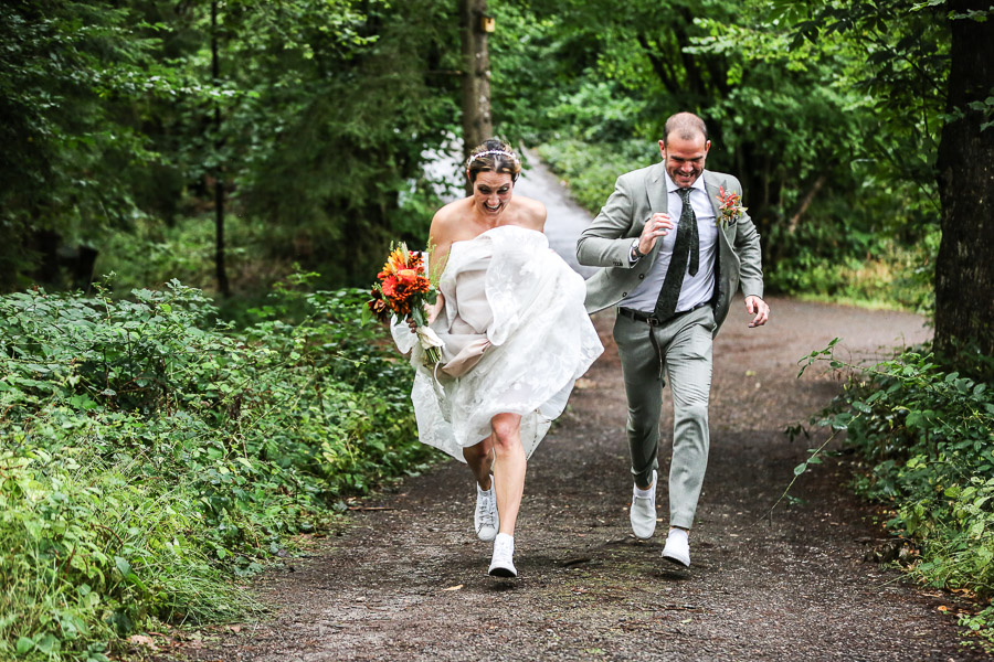 Bride & Groom running and having fun