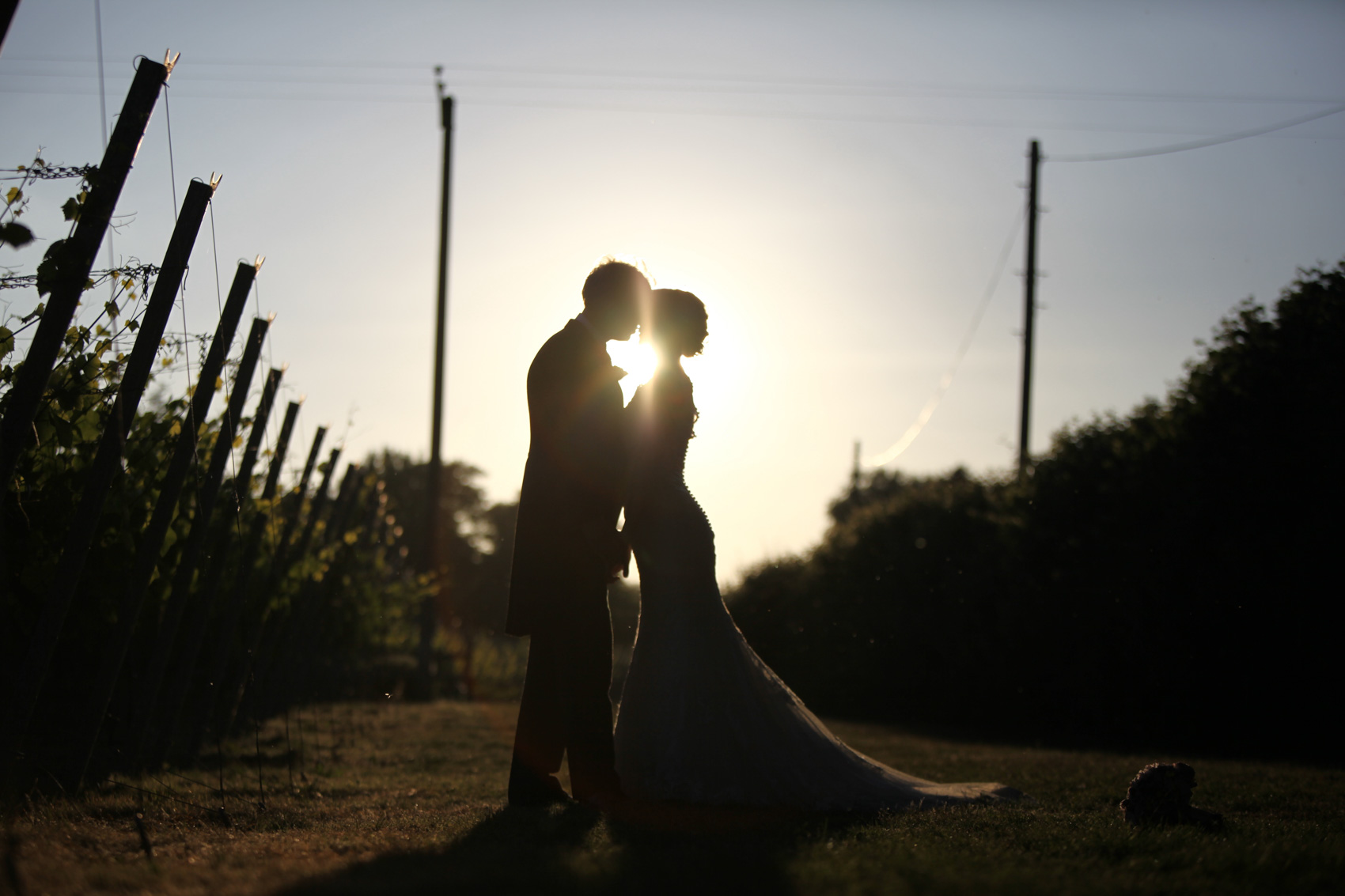 Sunset photo of bride and groom